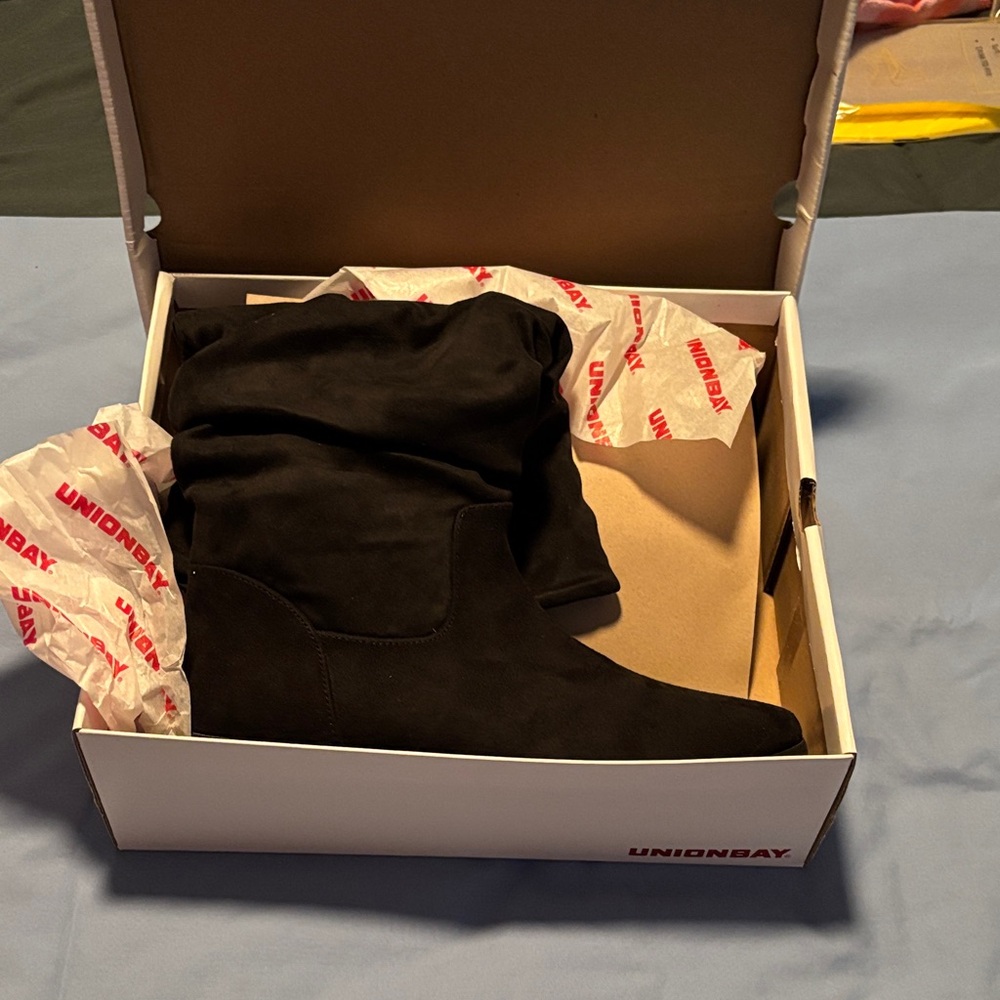 UNIONBAY Black Suede Slouchy Mid-Calf Boot